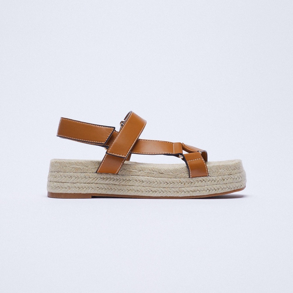 Zara Topstitched Jute Platform NWOT